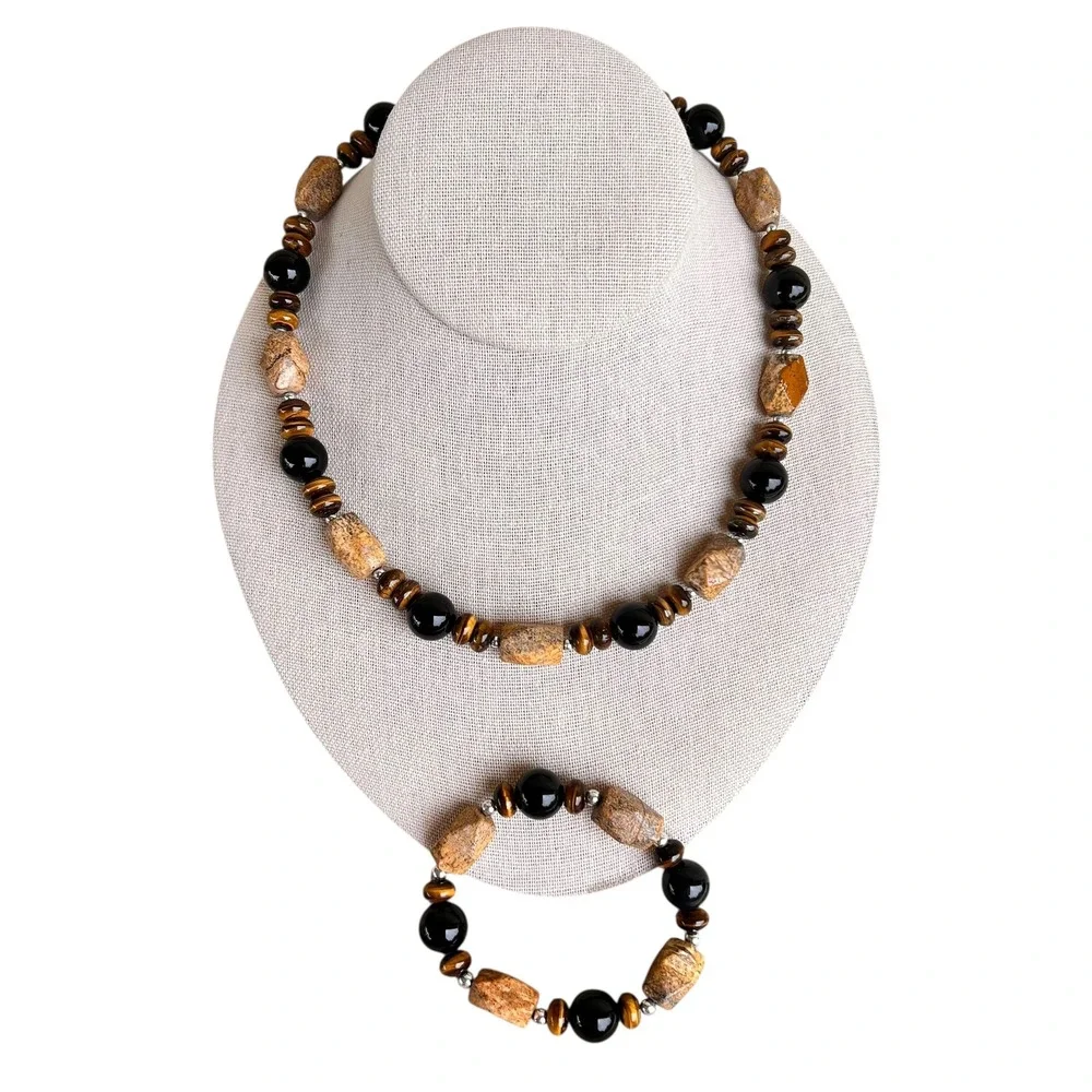 Handmade Natural‎ Multi Stone Beaded Necklace Bracelet Set Boho Jewelry Women